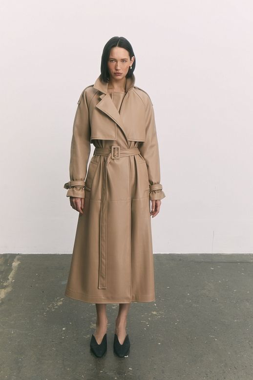 Тренч з екошкіри на замші бежевий - №2