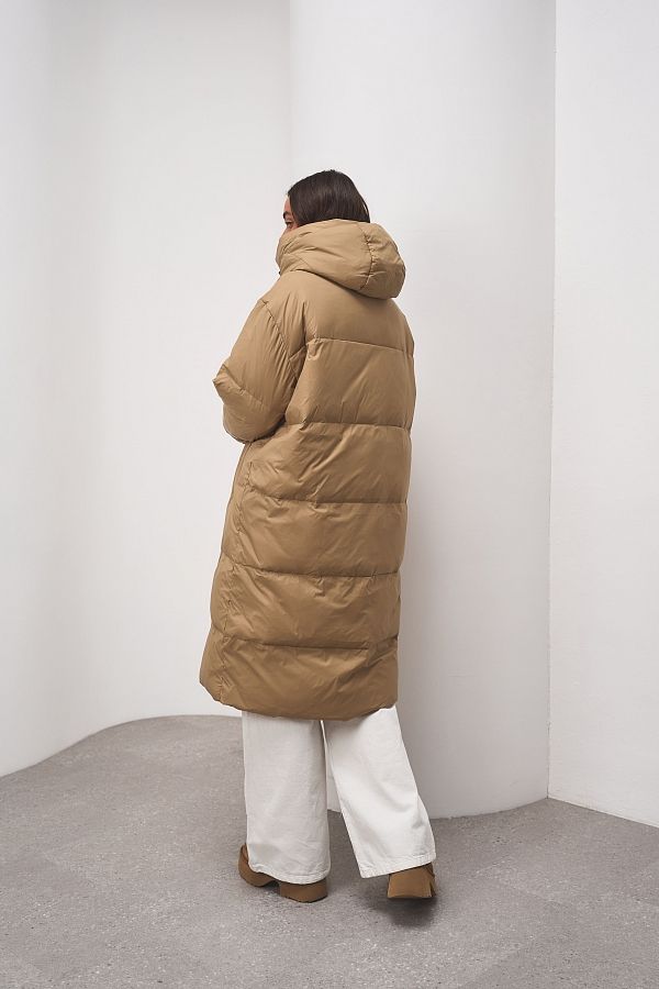 Пуховик довгий з капюшоном бежевий PUH/3 #RU# Пуховик длинный с капюшоном бежевый PUH/3 № 5