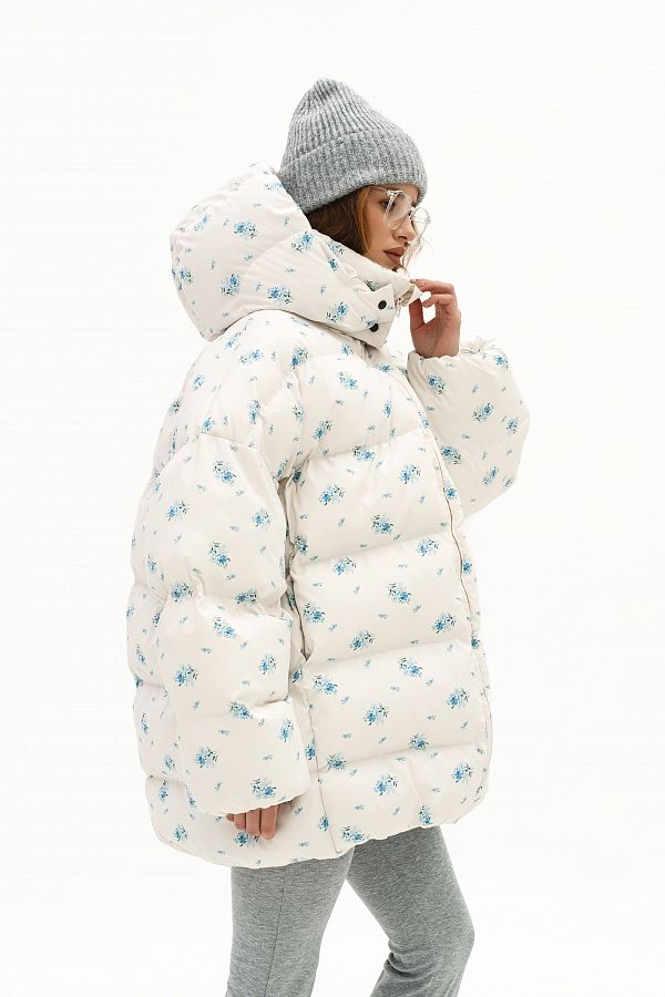 Пуховик зимовий подовжений сметанковий в квіти  KZR25POD/3 #RU# Пуховик зимний удлиненный сливочный в цветы KZR25POD/3 № 3