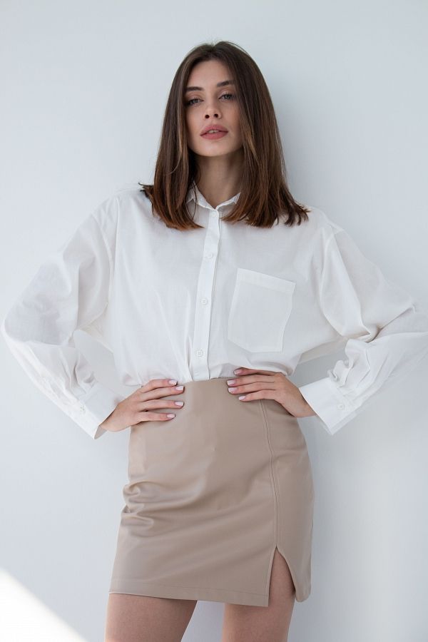 Спідниця міні з екошкіри бежева В0222/2 #RU# Юбка мини из экокожи бежевая В0222/2 № 2