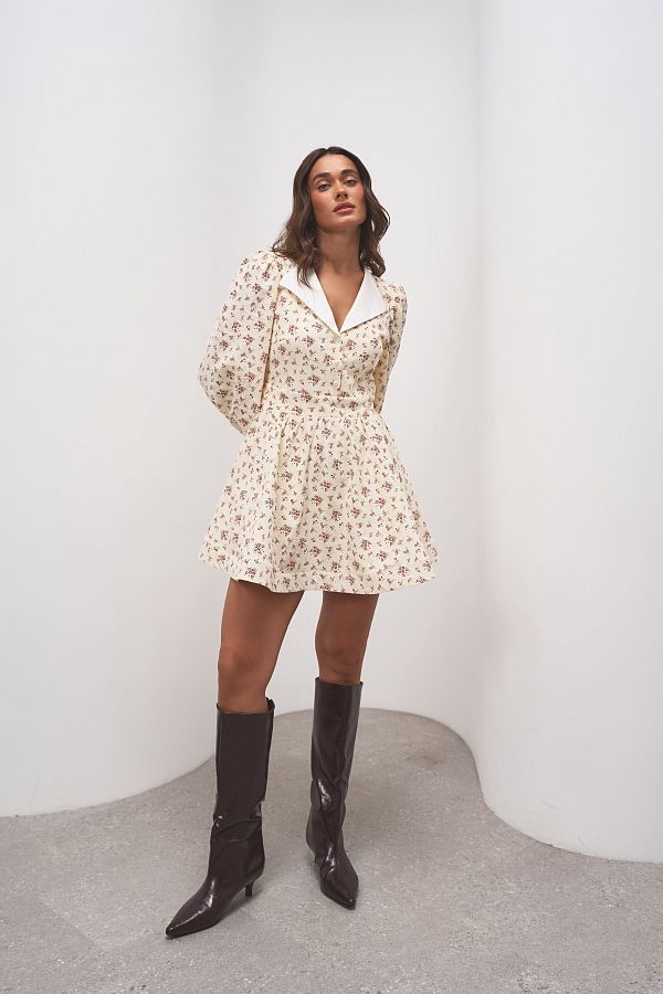 Сукня з білим комірцем кремова в квіти МБПЛ 14.08 № 2