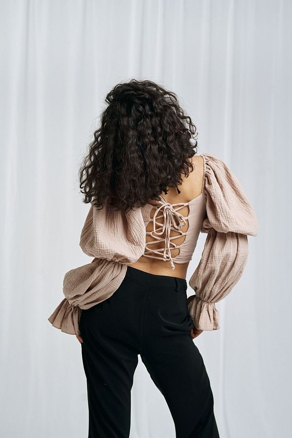 Мусліновий топ бежевий D0223/2 #RU# Муслиновый бежевый топ D0223/2 № 4