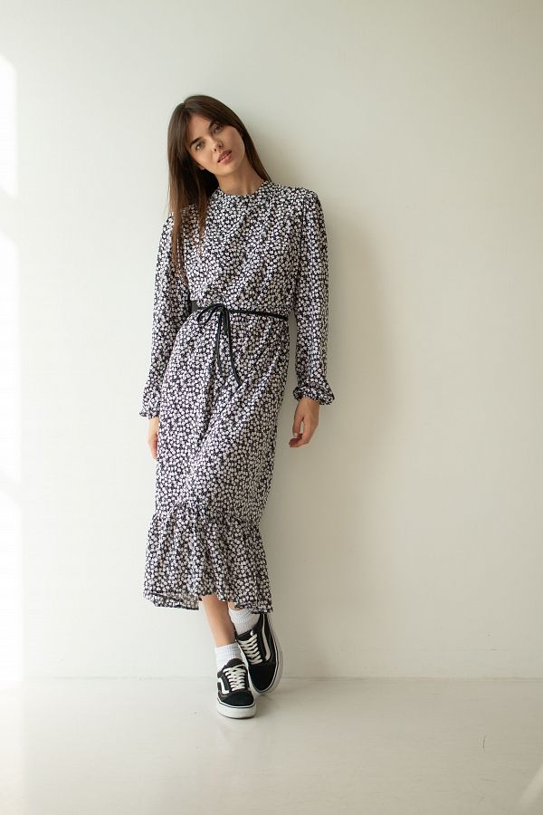 Сукня міді з рюшею чорна D3820/2 № 1