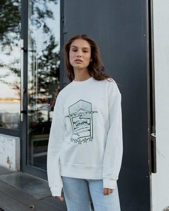 Світшот з вишивкою Ukraine білий з зеленою вишивкою MBKC001/1 #RU# Свитшоты MBKC001/1 № 2