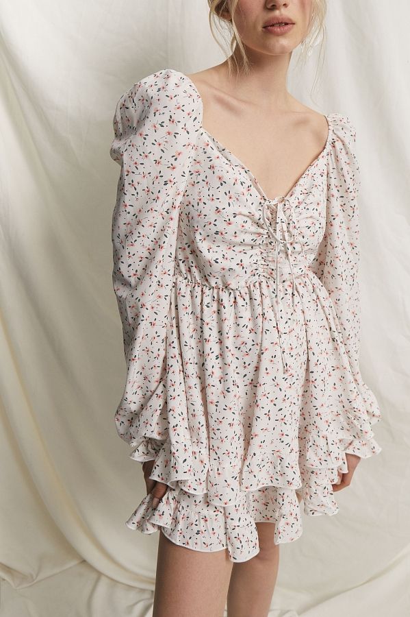 Сукня з софту подвійна спідниця молочна в мілкі квіти KA0036C#1D#8 № 3