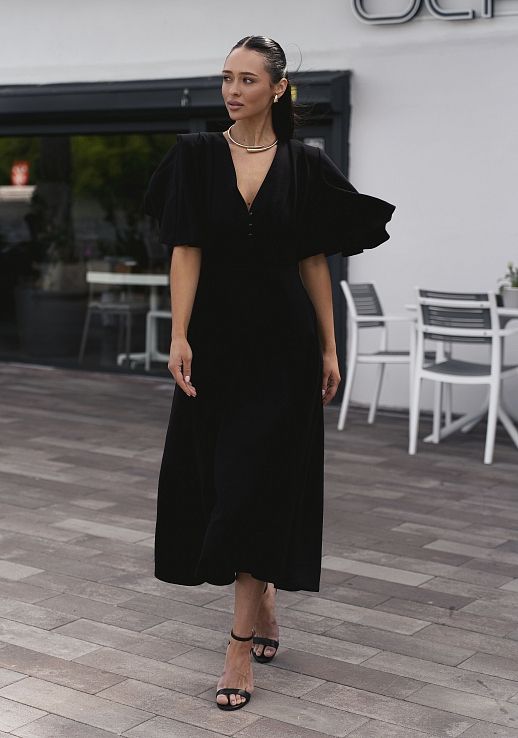 Сукня міді з трьома гудзиками чорна - №2