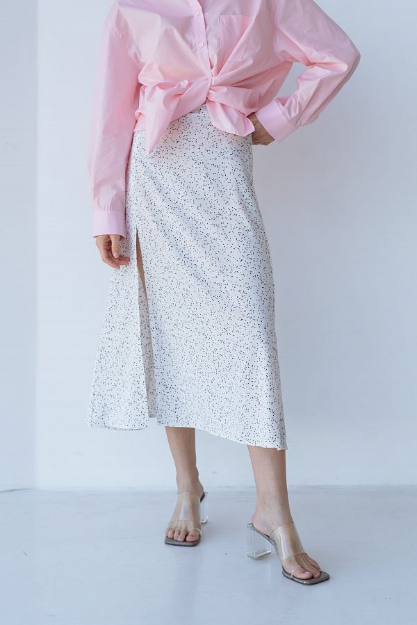Спідниця міді з роспіркою біла в горох СП001/7 #RU# Юбка миди с роспоркой белая в горох. СП001/7 № 2