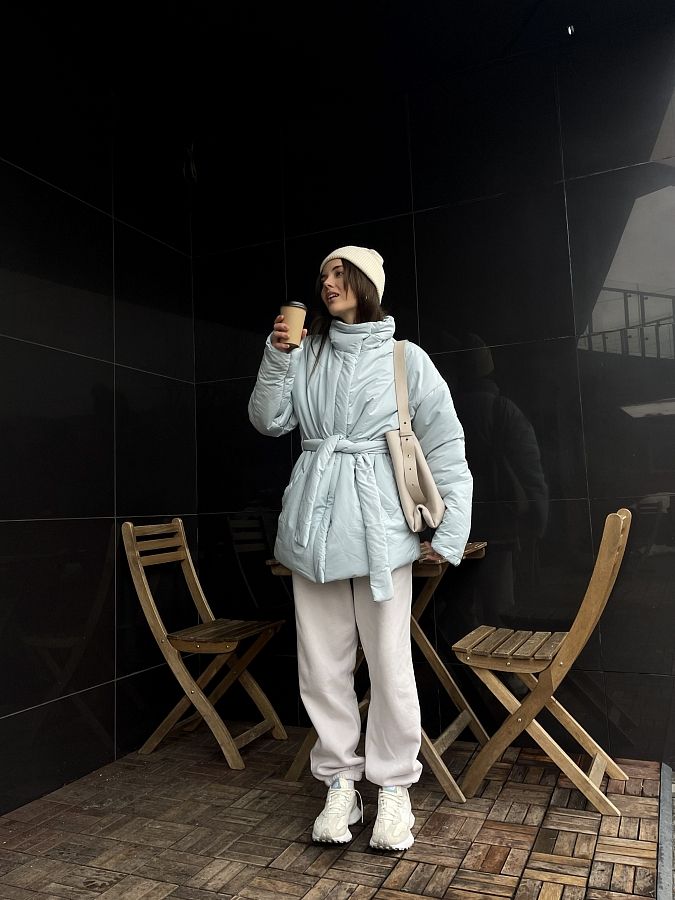 Куртка з поясом на застібці блакитна К0422/4 #RU# Куртка с поясом на застежке голубая К0422/4 № 2