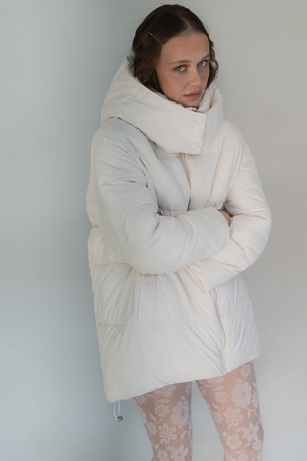  Пуховик подовжений на замку з капюшоном білий PDK/1 #RU# Пуховик удлиненный на замке с капюшоном белый PDK/1 № 3