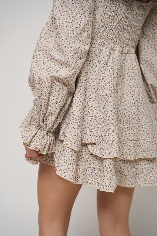 Сукня з подвійною спідницею бежева в блакитний візерунок - №2