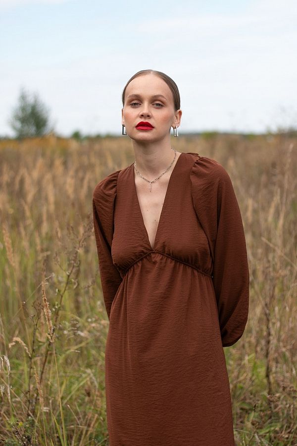  Сукня максі з відкритою спиною темно-коричневий МБПЛ003/1 № 3