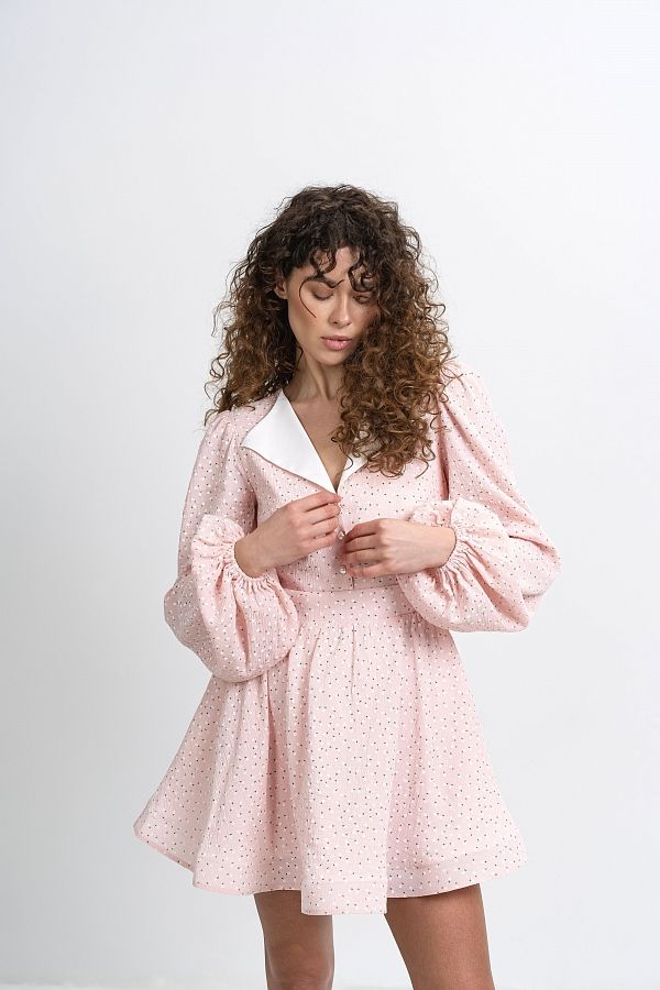 Сукня з білим комірцем пудрова в квітку МБПЛ 14.08 № 2