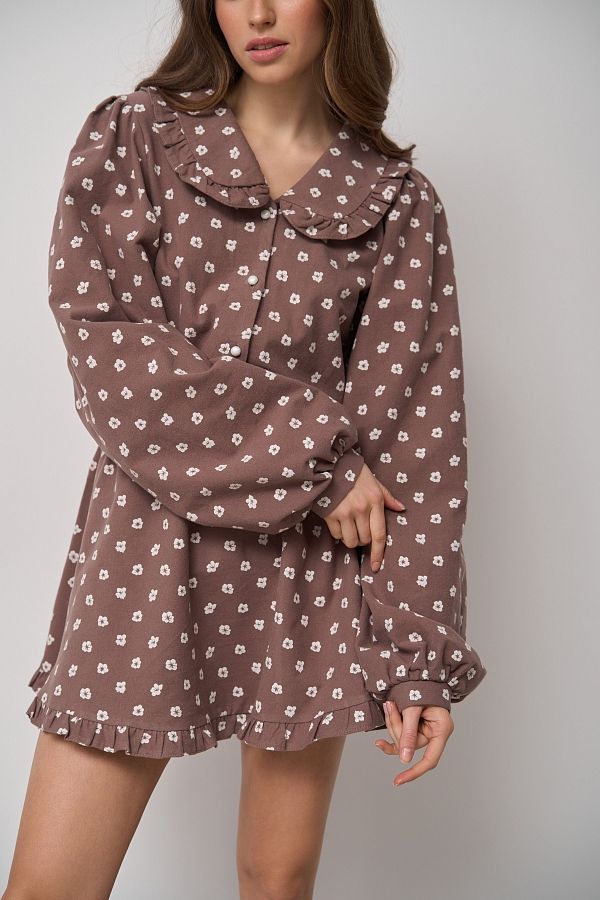 Костюм з бавовни сорочка та спідниця шоколадний МБКТ002 #RU# Костюм из хлопка рубашка и юбка шоколадный МБКТ002 № 2