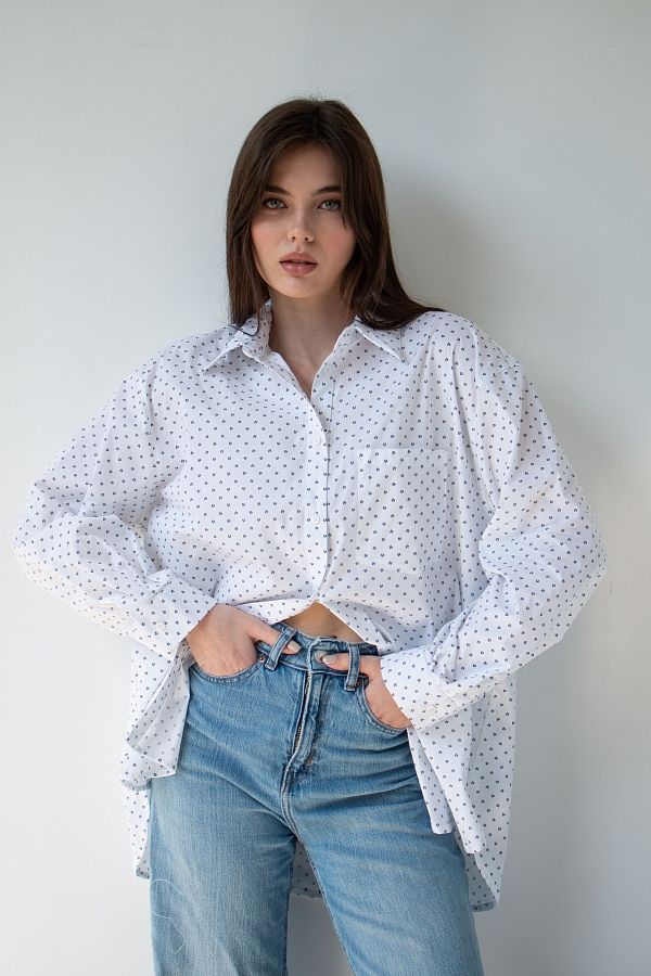 Сорочка котонова класична біла в чорні квіти МБСЧ001/5 #RU# Рубашка котоновая классическая белая в черных цветах. МБСЧ001/5 № 1