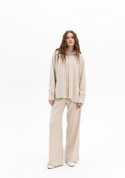 Сорочка лляна з довгим рукавом бежева