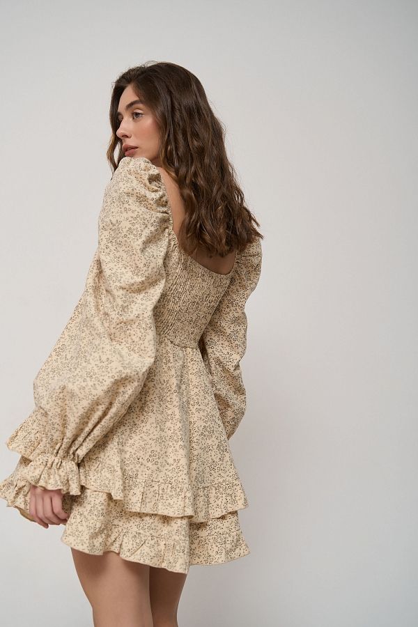 Сукня з подвійною спідницею бежева в чорний візерунок D0923/1/19 № 3