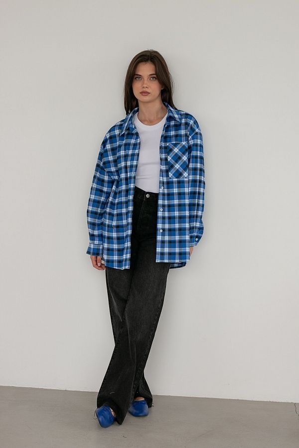 Сорочка котонова класична синя клітинка МБСЧ001 #RU# Рубашка котоновая классическая синяя клетка МБСЧ001 № 2