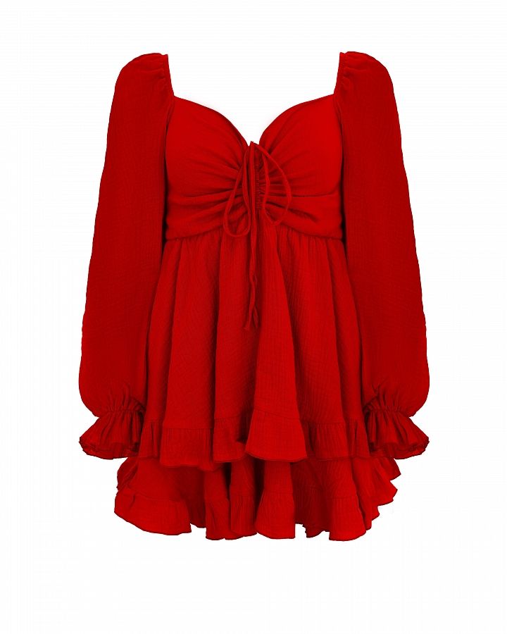 Сукня міні муслінова з рюшами червона  № 1