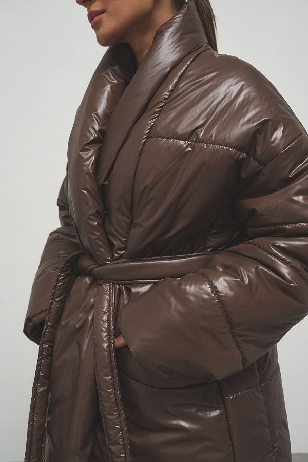 Пуховик подовжений під пояс коричневий PUHPRK10 #RU# Пуховик удлиненный под пояс коричневый PUHPRK10 № 3