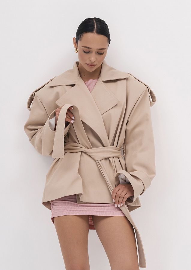 Тренч вкорочений котоновий бежевий PREM/02 #RU# Тренч укороченный бежевый котоновый PREM/02 № 4