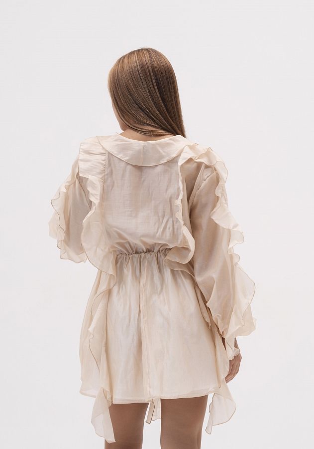 Сукня вуаль з воланами довгий рукав бежева SVDR/03 № 4
