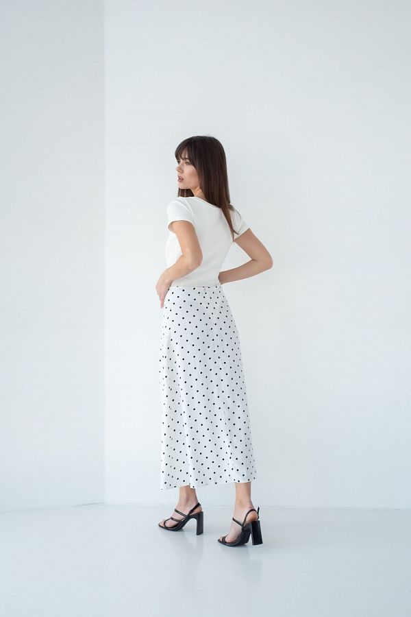 Спідниця міді з роспіркою біла в великий горох СП001/6 #RU# Юбка миди с роспоркой белая в большой горох СП001/6 № 4
