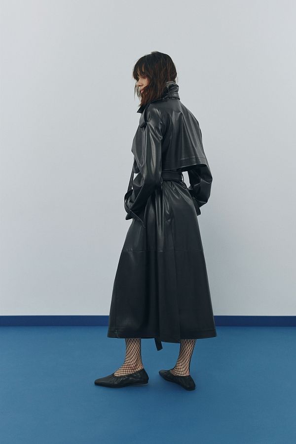 Тренч з екошкіри на тканинній основі з патами чорний С0121 #RU# Тренч из экокожи на тканевой основе с патами С0121 № 4