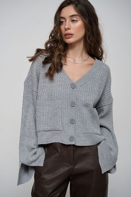 Кардиган з кишенями сірий - №2