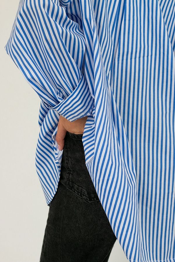 Сорочка oversize синя смужка one size МБСЧ001/1 #RU# Рубашка в полоску oversize синяя МБСЧ001/1 № 7