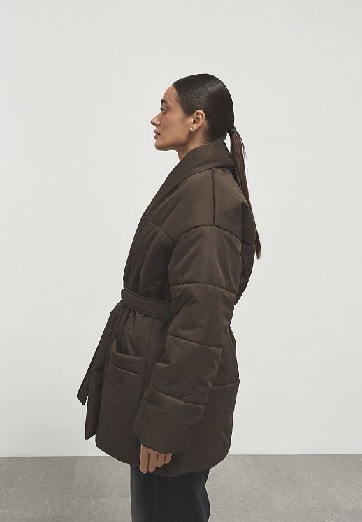 Пуховик подовжений під пояс преміум коричневий - №2