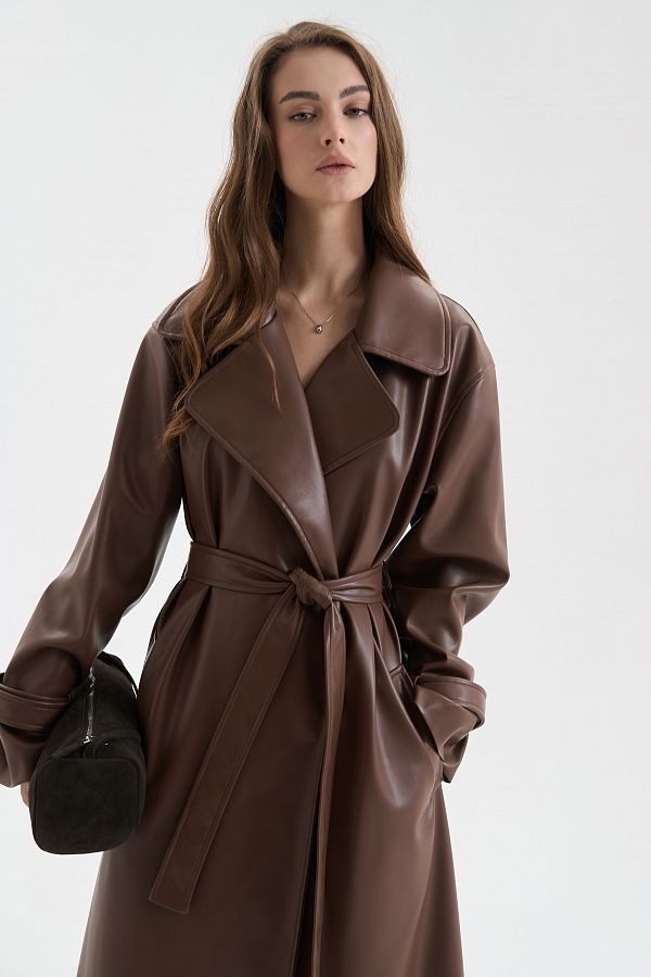 Тренч максі з екошкіри коричневий S1558/1 #RU# Тренч макси из экокожи коричневый S1558/1 № 5