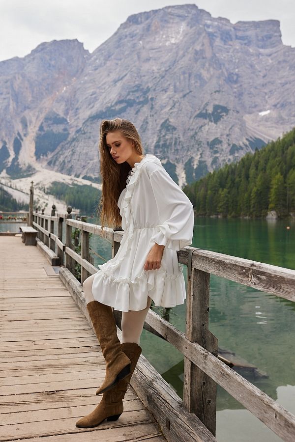 Сукня міні з воланами біла 13551 № 5