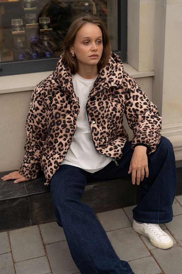 Пуховик принт з капюшоном леопардовий  240901/1 #RU# Пуховик принт с капюшоном 24/1 240901/1 № 2