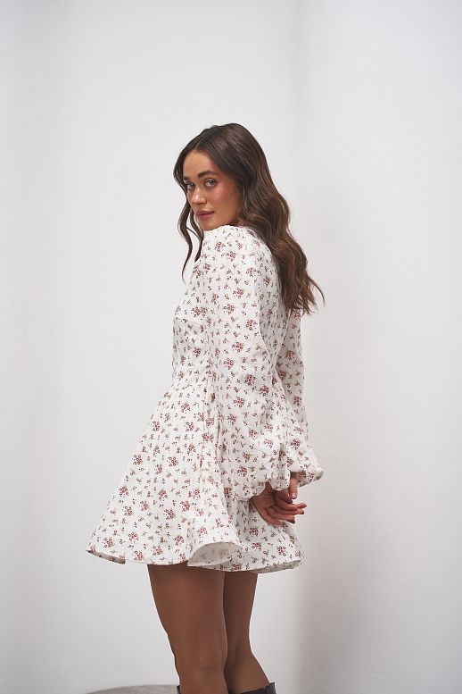 Сукня з білим комірцем біла в квіти - №2