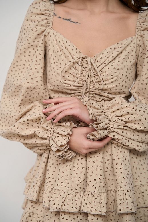 Сукня з подвійною спідницею бежевий в квіти - №2