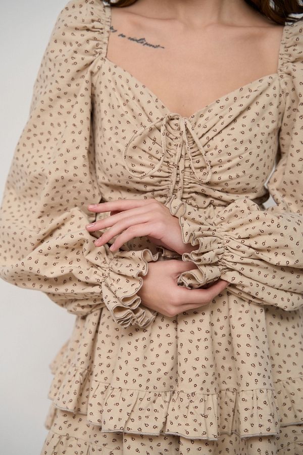 Сукня з подвійною спідницею бежевий в квіти D0923/1/21 № 2