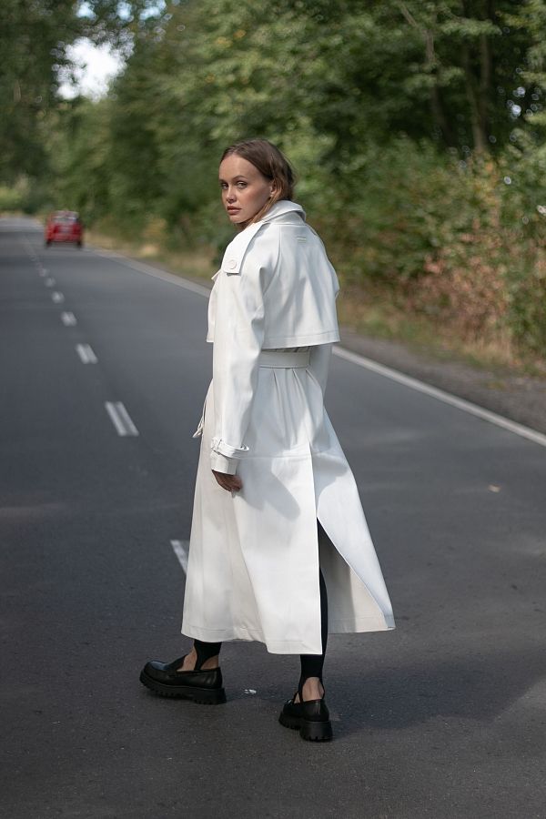 Тренч з екошкіри на замші молочний С0321/7 #RU# Тренч из экокожи молочный С0321/7 № 2