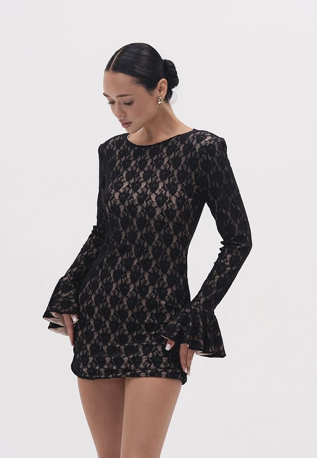 Сукня міні мереживна приталена чорна МС/01 № 2