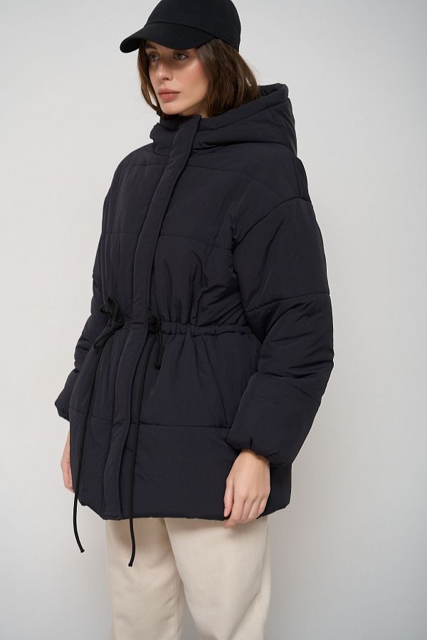 Куртка з капюшоном на замку подовжена чорна РЕ01 #RU# Куртка с капюшоном на замке удлиненная черная РЕ01 № 2