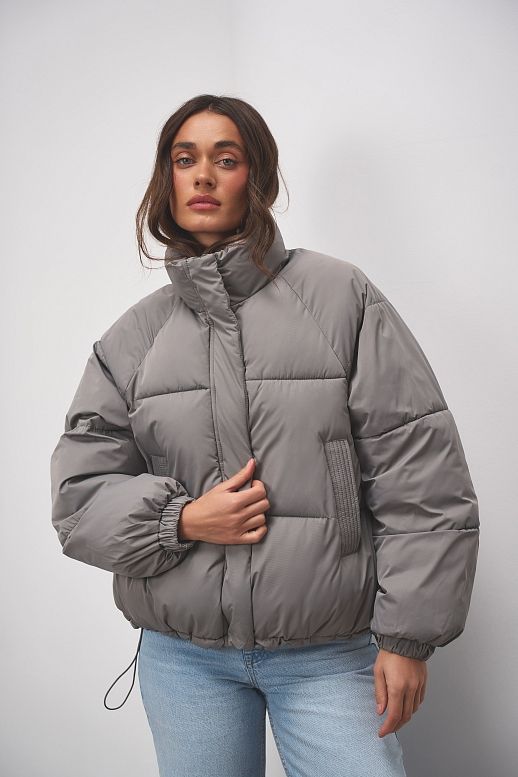 Пуховик вкорочений на замку графітовий