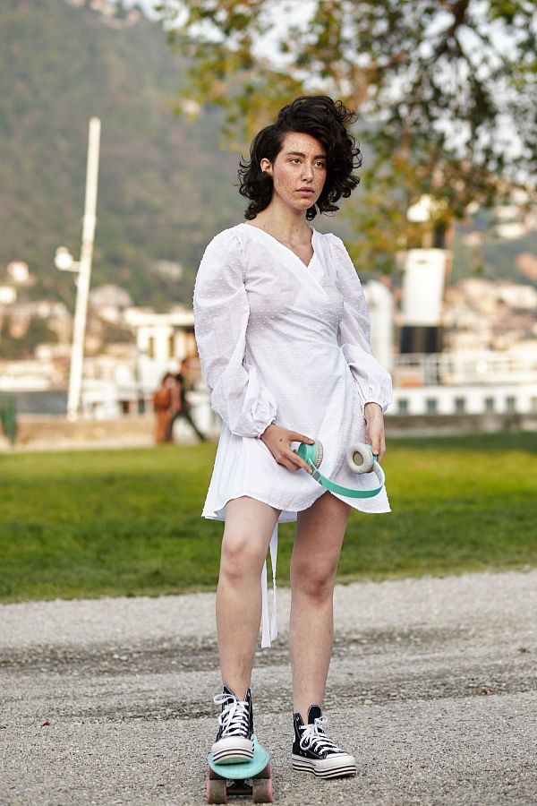 Сукня на запах з подвійною спідницею біла  D0823/4 № 2