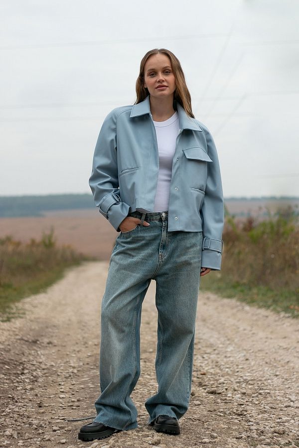 Тренч короткий екошкіра на замші блакитний МБКТ010/5 #RU# Тренч короткий экокожа на замше голубой МБКТ010/5 № 3