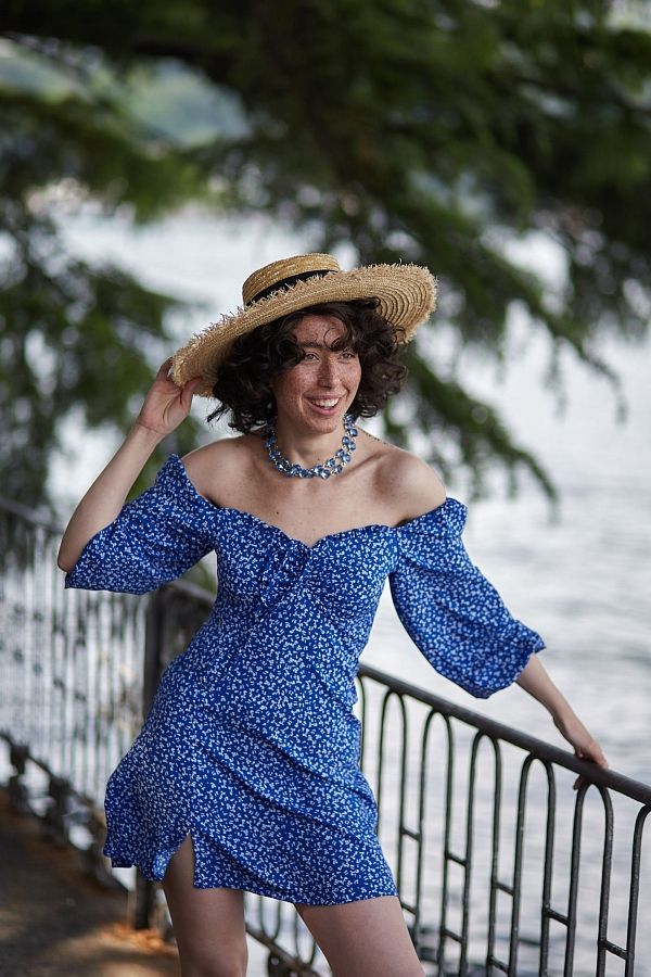 Сукня міні з роспіркою синя D0321/24 № 1