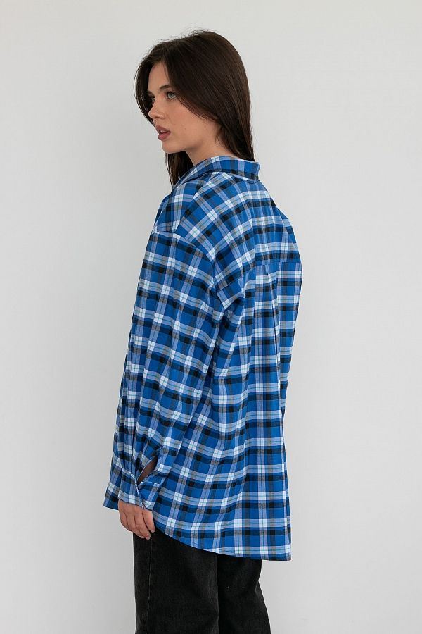 Сорочка котонова класична синя клітинка МБСЧ001 #RU# Рубашка котоновая классическая синяя клетка МБСЧ001 № 5