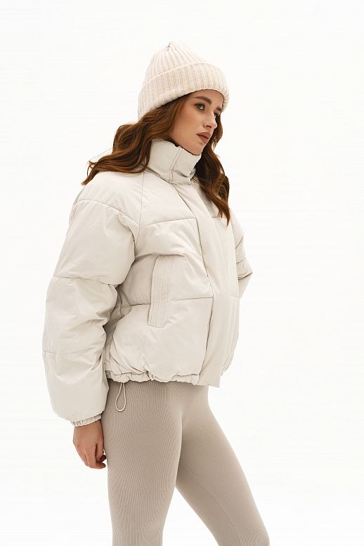 Пуховик вкорочений на замку молочний - №2