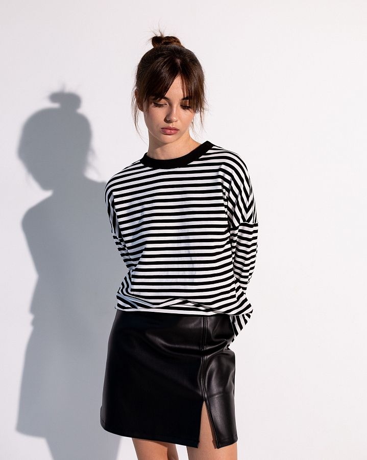 Спідниця міні з екошкіри чорна В0222/1 #RU# Юбка мини из экокожи черная В0222/1 № 3