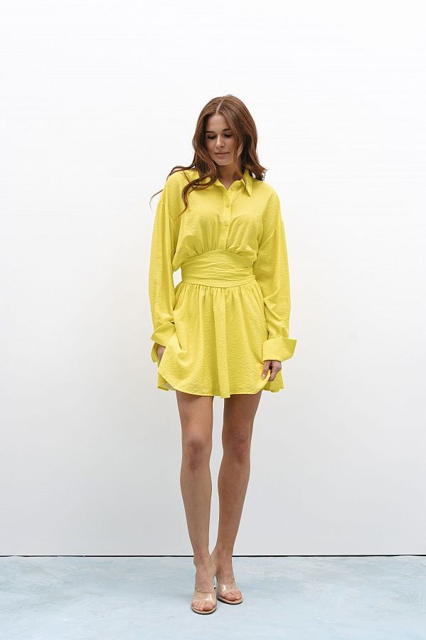 Сукня-сорочка на ґудзиках жатка жовта МБПЛ005-1 № 3
