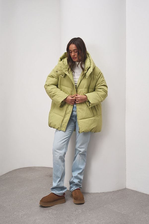 Пуховик подовжений на замку з капюшоном салатовий PDK/2 #RU# Пуховик удлиненный на замке с капюшоном салатовый PDK/2 № 3