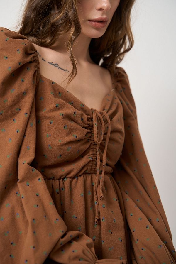 Сукня з подвійною спідницею темно-коричневий в квіти D0923/1/22 № 6