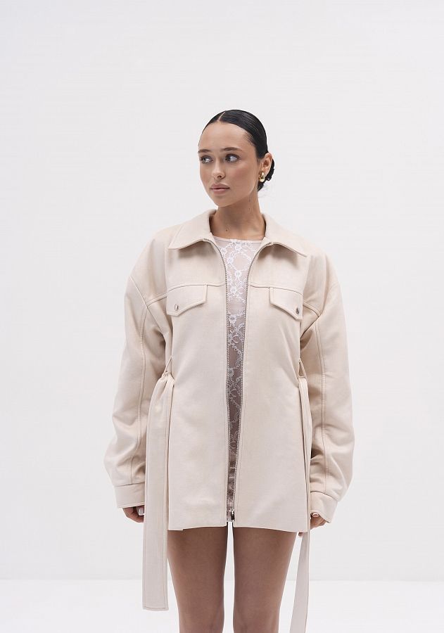 Куртка замшева з поясом (на замку) молочна KZNZ/01 #RU# Куртка замшевая с поясом (на замке) молочная KZNZ/01 № 1